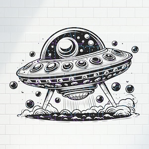 Cute Alien Ship UFO SVG PNG File / Space / Stars Planets / Kawaii Designs Cricut, Stickers, Shirts, Tumblers Tattoo / Kid Cartoon Clipart