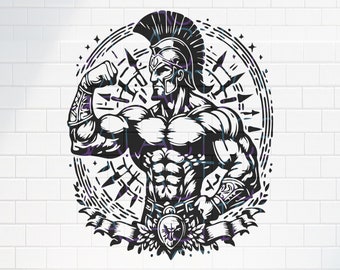 Fantasy Spartan Warrior / PNG Vector SVG AI / File for Print, Cricut, Silhouette, Laser Cut Engraving / Trojan / Muscle Gym Bro / Tattoo