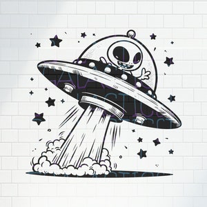 Alien Ship UFO SVG PNG File / Cute Space / Stars Planets / Kawaii Designs Cricut, Stickers, Shirts, Tumblers Tattoo / Kid Cartoon Clipart