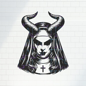 Monja demoníaca SVG / PNG, JPG Clipart / Satánico / Oculto Oscuro / Demonio Diablo, diseño dxf, archivo para impresión, cricut, grabado cortado con láser, tatuaje