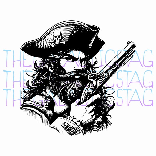 Classic Pirate / SVG, PNG, Vector / Clipart Original / Fantasy / Unique Designs Cricut, Stickers, Shirts, Tumblers Tattoo Flash