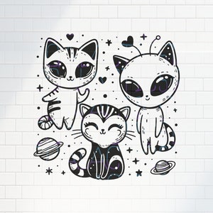 Schattige buitenaardse Kitty ruimte/SVG, PNG, JPG/hippie Trippy Cat/sterren planeten/kawaii ontwerpen Cricut, stickers, shirts, tuimelaars Tattoo Flash