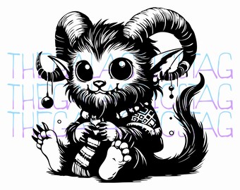 Cute Krampus / Gothic / Medieval Christmas / Folklore / PNG Vector SVG AI / File for Print, Cricut, Silhouette, Laser Cut Engraving / Kawaii