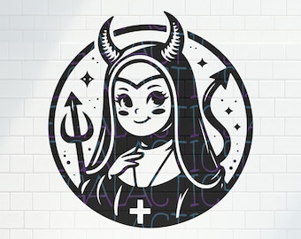 Demon Nun SVG / PNG, JPG Clipart / Satanic / Dark Occult / Cute Designs, dxf design, file for print, cricut, laser cut engraving, tattoo