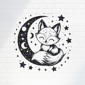 Süßer Fuchs und Monde / SVG, PNG / Clipart Original / kawaii Fantasy Gothic Nature / Einzigartiges Design Cricut, Aufkleber, Shirts, Tumblers Tattoo