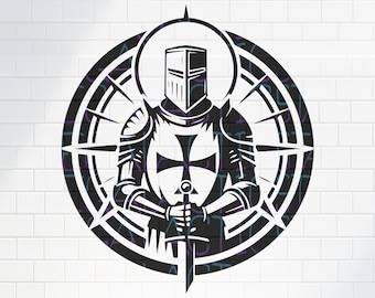 Caballero Templario / SVG, PNG, JPG / Fantasía de combate / Guerrero Medieval / Diseños de imágenes prediseñadas Cricut, pegatinas, camisas, vasos Tattoo Flash
