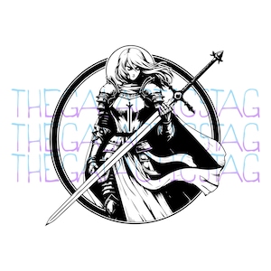 Caballero Guerrero Femenino / SVG, PNG, Vector / Clipart Original / Fantasía / Diseños Únicos Cricut, Pegatinas, Camisas, Vasos Tattoo Flash