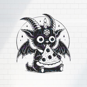 Baphomet Pizza Dripping Pentagram / SVG, PNG Vector / Satanic / Dark Occult Funny Meme / Kitty Design Cricut, Stickers, Shirts, Tattoo Flash