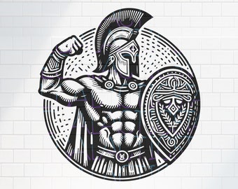 Spartan Warrior Fantasy / PNG Vector SVG / File for Print, Cricut, Silhouette, Laser Cut Engraving / Weightlifting / Muscular / Tattoo Flash