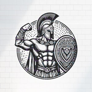 Spartan Warrior Fantasy / PNG Vector SVG / File for Print, Cricut, Silhouette, Laser Cut Engraving / Weightlifting / Muscular / Tattoo Flash