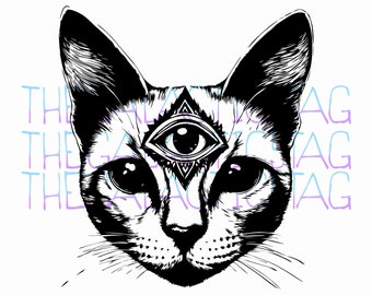 トリッピーな第三の目チャクラキティ / SVG、PNG、JPG / サイケデリック / トリッピーなヒッピー / かわいいデザイン クリカット、ステッカー、シャツ、タンブラー タトゥー フラッシュ
