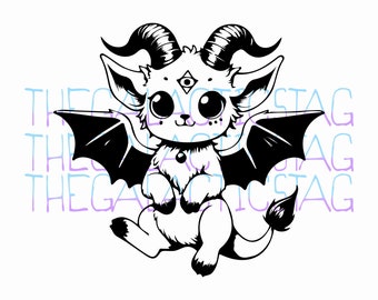 Cute Winged Baphomet Design / SVG, PNG, JPG / Satanic / Dark Occult / Cute Designs Cricut, Stickers, Shirts, Tumblers Tattoo Flash