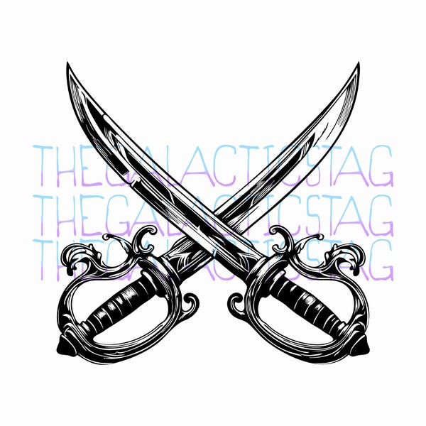 Pirate Swords / SVG, PNG, JPG / Fantasy / Rapier Cutlass / Swashbuckler Cricut, Stickers, Shirts, Tumblers Tattoo Flash
