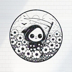 Tod in Mohnblumen Design / SVG, PNG, JPG / Satanisch / Dunkel Okkult / Süße Designs Cricut, Aufkleber, Shirts, Becher Tattoo Flash