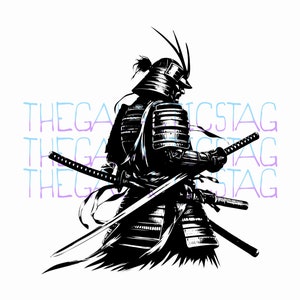Warrior Samurai Fantasy / PNG Vector SVG AI / File for Print, Cricut, Silhouette, Laser Cut Engraving / Katana / Fighter / Tattoo Flash