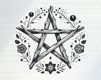 Witchy Pentacle Pagan Clipart / Medieval Celtic Design / Floral / PNG Vector SVG / File for Print, Cricut, Silhouette, Laser Cut Engraving