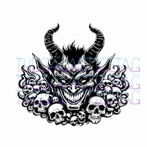 Calaveras del Diablo Góticas / PNG Vector SVG AI / Tatuaje Flash, Cricut, Silueta, Grabado de Corte Láser / Gótico Oscuro Satánico