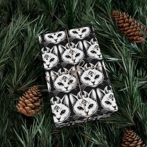 Occult Devil Kitty themed gift wrap - cool / Gothic / eye catching, one of a kind wrapping paper, unique gift decor / Goth Gift / Trippy