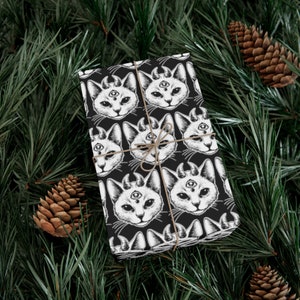 Occult Devil Kitty themed gift wrap - cool / Gothic / eye catching, one of a kind wrapping paper, unique gift decor / Goth Gift / Trippy