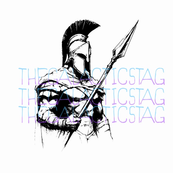 Warrior Spartan Fantasy / PNG Vector SVG AI / Fichier pour impression, Cricut, Silhouette, Gravure découpée au laser / Lance / Combattant / Tattoo Flash