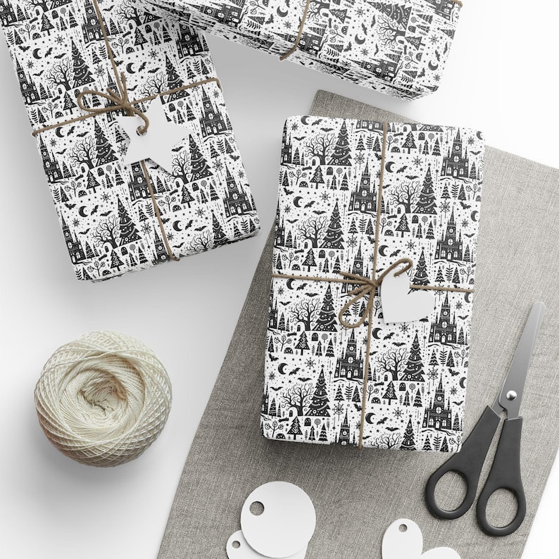 Spooky Nightmare Christmas themed gift wrap - cool / Creepy / eye catching, one of a kind wrapping paper, unique gift decor / Fantasy