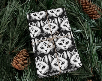 Occult Devil Kitty themed gift wrap - cool / Gothic / eye catching, one of a kind wrapping paper, unique gift decor / Goth Gift / Trippy