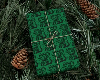 Cute Krampus Christmas themed gift wrap - cool / Creepy / eye catching, one of a kind wrapping paper, unique gift decor / Folklore / Kawaii