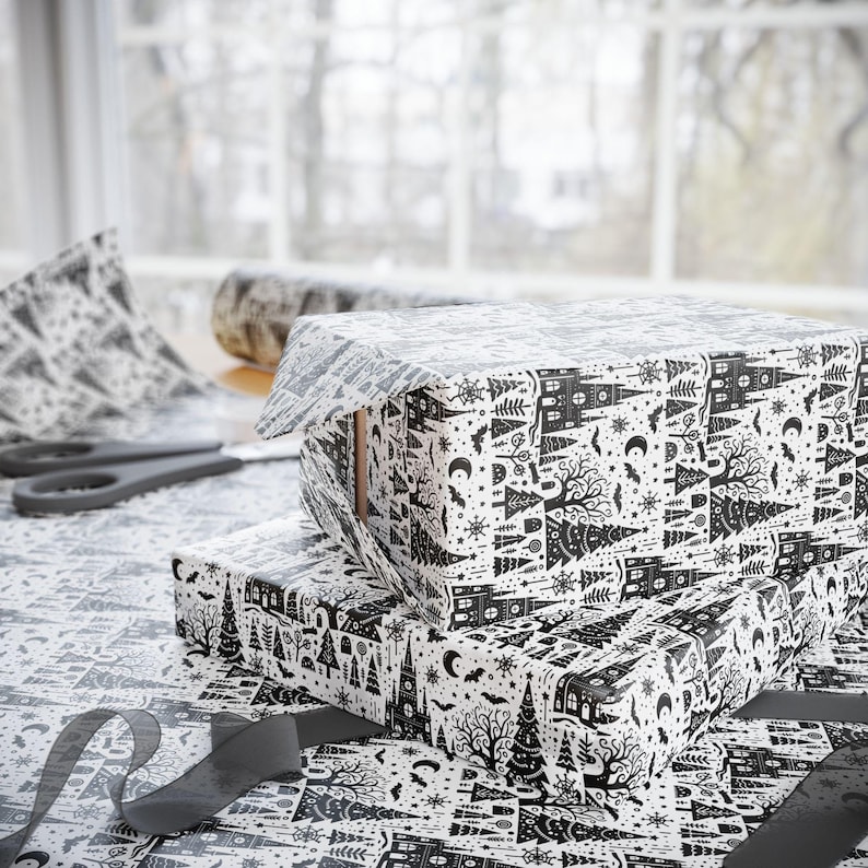 Spooky Nightmare Christmas themed gift wrap - cool / Creepy / eye catching, one of a kind wrapping paper, unique gift decor / Fantasy
