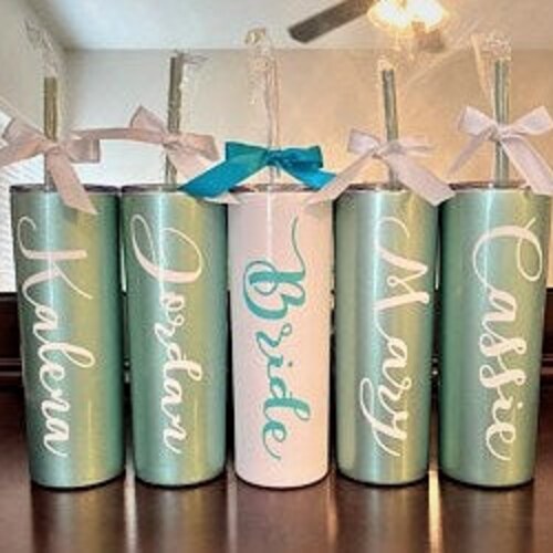 Custom Set of 10 Skinny 20 oz Tumblers with Straws, Bridesmaid Gift, Bachelorette Party Tumbler, Girls Weekend Gifts, Teacher offers Gift