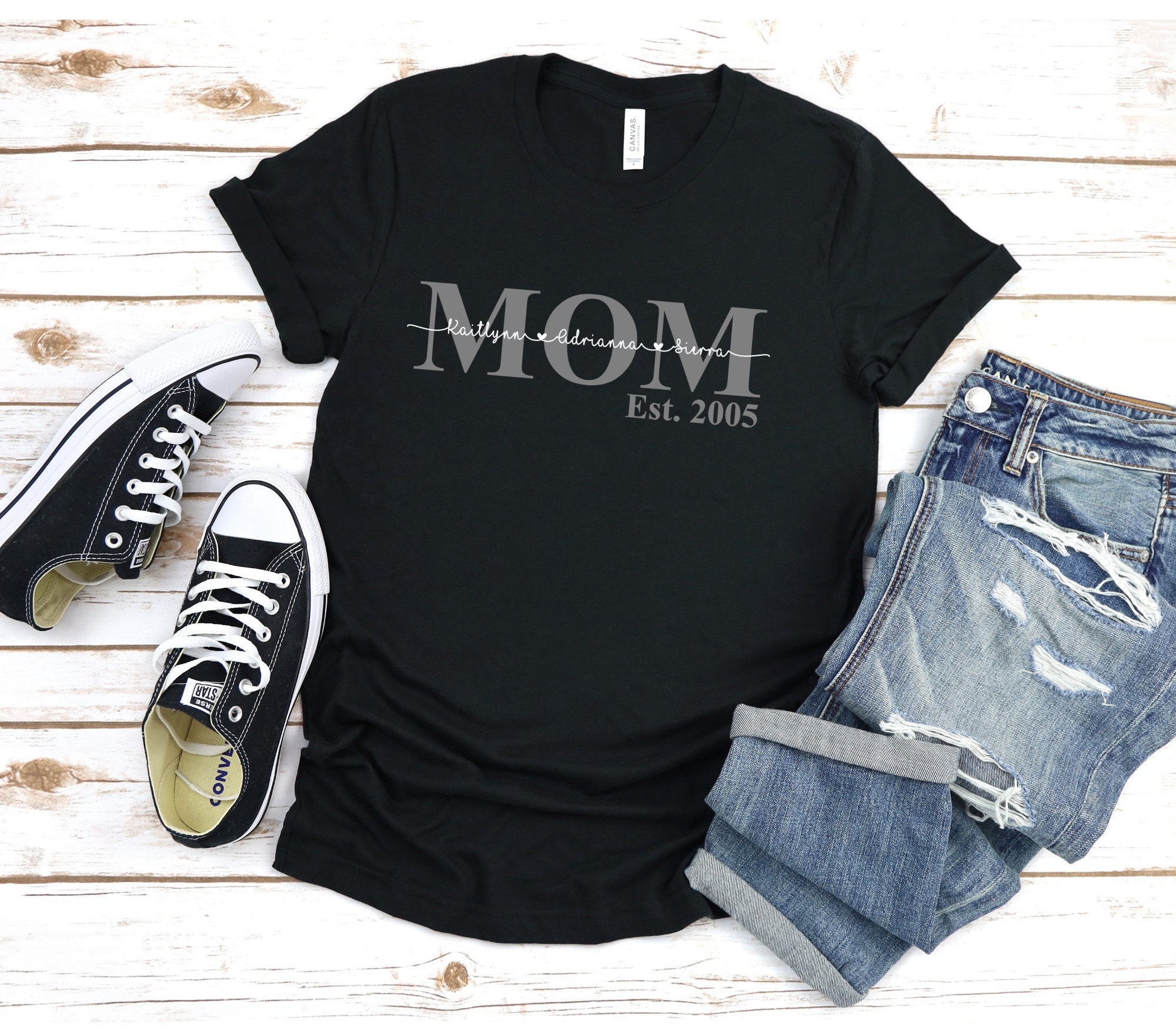 Custom Mom Tee With Kids' Names Personalized Mom Tshirt Etsy