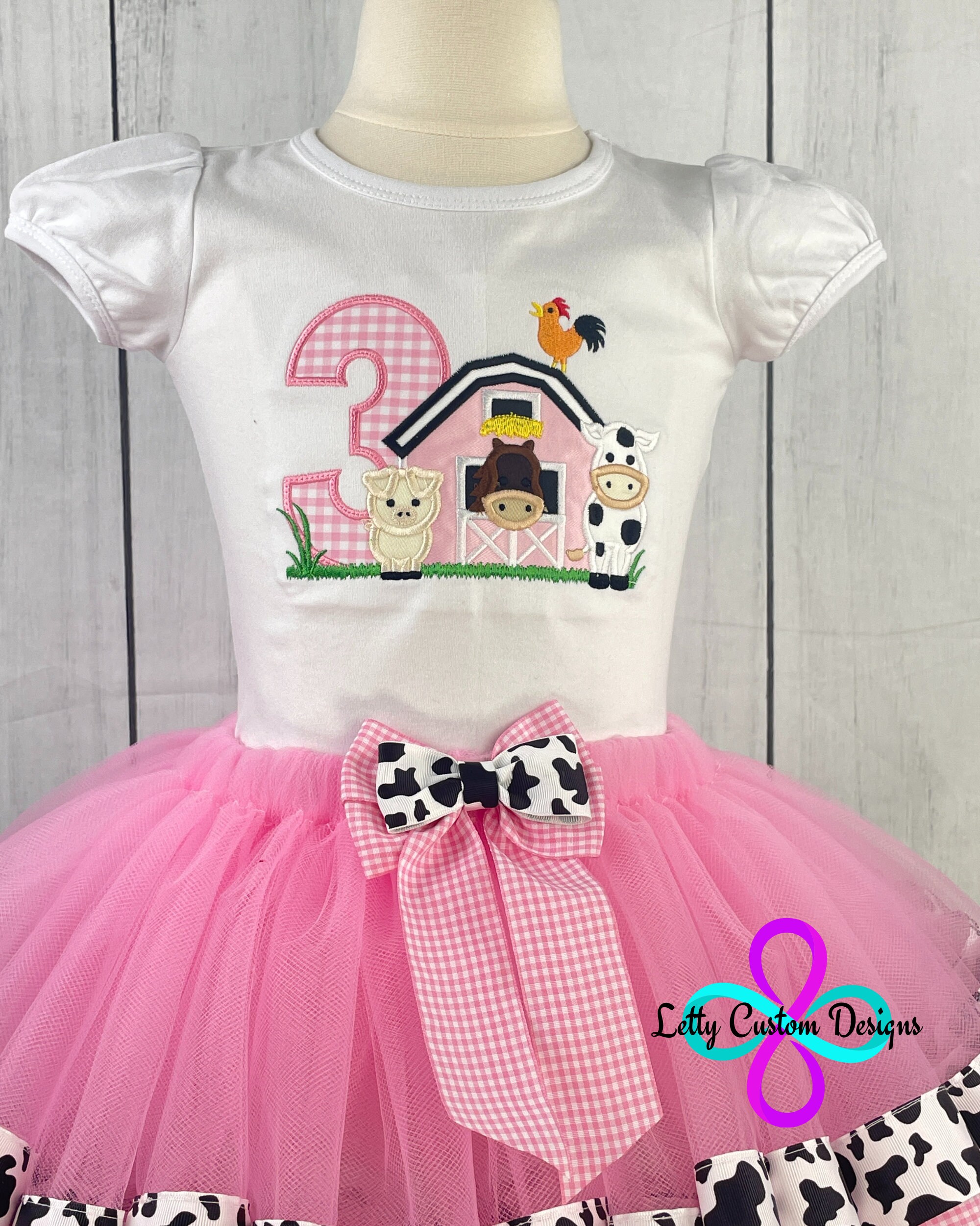 Embroidered Personalized Birthday Cute Red White Barn Animals Farm Barn Tutu Set Outfit