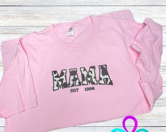 Mama Pink Cow Print Applique T Shirt