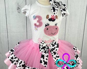 Head Cow Birthday Outfit /Farm Girl's Tutu Set
