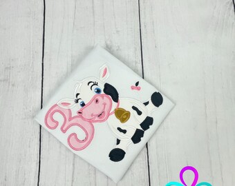 Happy Cow Embroidery Birthday T Shirt