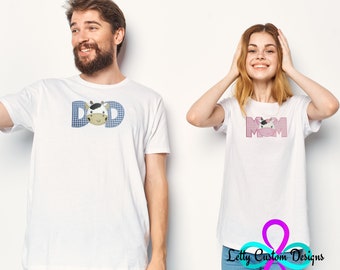 Cow Print Mama and Dad Applique T Shirt