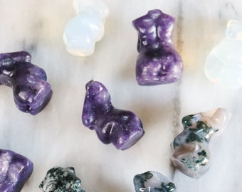Fertility Goddess Torso Lepidolite Opalite Moss Agate Fluorite