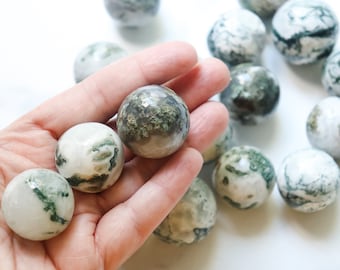 Moss Agate mini Spheres 27-28mm and 31mm approx