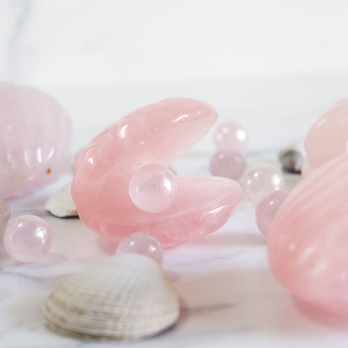Rose Quartz Clam Shells With Aura Rose Quartz Mini Sphere - Etsy