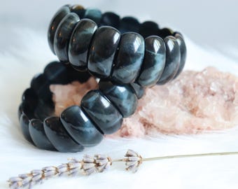 Pulsera elástica suave de cristal ojo de tigre azul de 25 mm