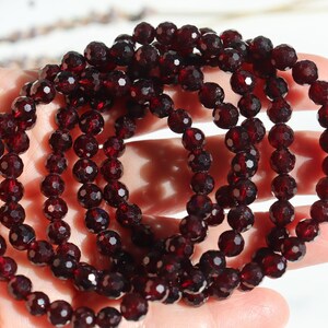 Red Garnet faceted beads Crystal Stretch Bracelet 6mm