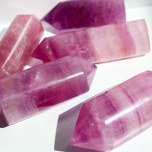High Quality Pink Purple Fluorite Cylinder Tower