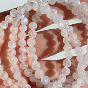 High Quality White Moonstone with Blue Flash Crystal Stretch Bracelet 6mm