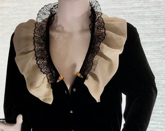 Costume Jacket/Shirt, Stretch Velvet, Lace & Skull Collar, Cuffs. Back Yoke, Womens Size M - XL Witch Gothic Steampunk