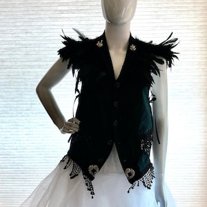Made in USA! Cosplay Vest, Feathers, Skulls. Beaded. S - M, Pirate, Vampire, Stage, Steampunk. Music Festival, Burning Man, Special Events