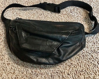 Vintage: Genuine Soft Leather Fanny Pack Purse.  Velcro/Zippers, Adjustable for Shoulder or Waist.  10" x  5" x 4" Expands Up to 35" Waist.