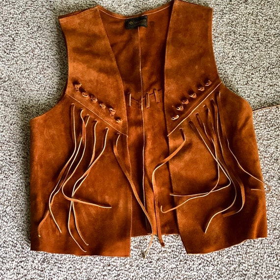 Small Vintage Suede Fringe Vest, Cowgirl Vest. 60… - image 3