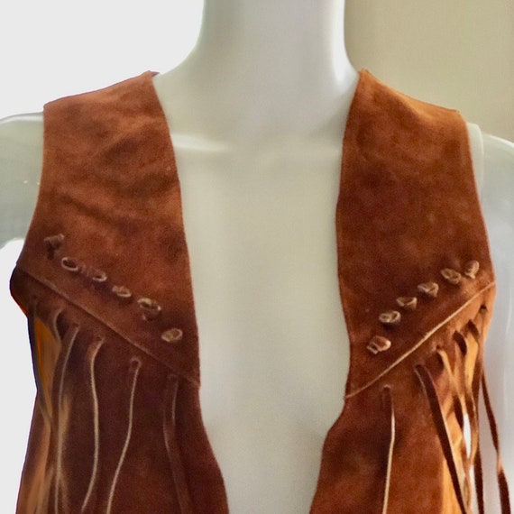 Small Vintage Suede Fringe Vest, Cowgirl Vest. 60… - image 5