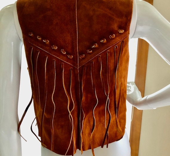 Small Vintage Suede Fringe Vest, Cowgirl Vest. 60… - image 2