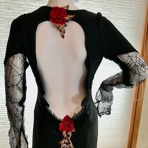 Elegant Gothic Gown. Size 8/10 Cosplay:  Long Black Gown w/ Train, Witch, Vampire, Gothic Bride, Evil Queen, Stretch Fabric