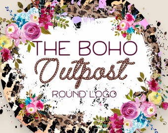 Boho Leopard Print Boutique Logo: Round Western DIY Logo Design (PNG, JPEG Digital Download)